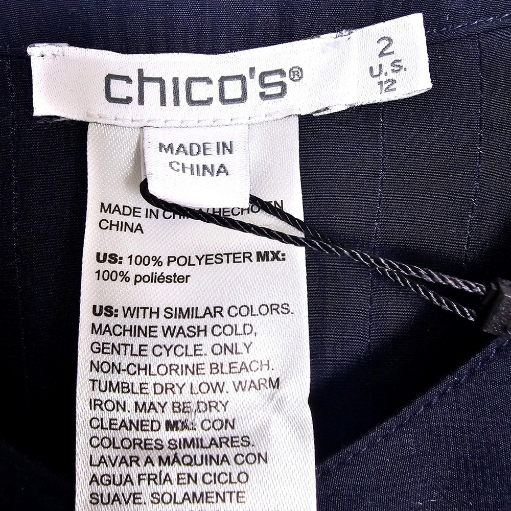 Chicos Dolman Sleeve Pleated Shirt Navy Blue Button Front 2(12) Plus Curvy Flowy - Picture 2 of 6